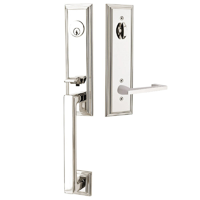 Emtek Single Cylinder Wilshire Tubular Entrance Handleset With Left Handed Argos Lever in Lifetime Polished Nickel finish