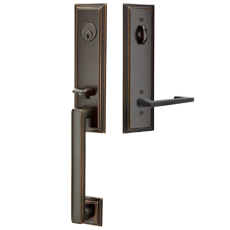 Emtek Single Cylinder Wilshire Tubular Entrance Handleset With Left Handed Argos Lever in Oil Rubbed Bronze finish