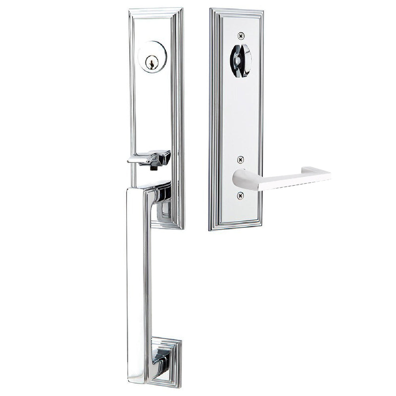 Emtek Single Cylinder Wilshire Tubular Entrance Handleset With Left Handed Argos Lever in Polished Chrome finish