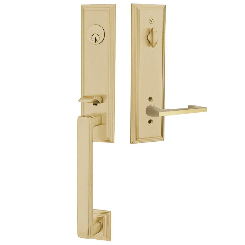 Emtek Single Cylinder Wilshire Tubular Entrance Handleset With Left Handed Argos Lever in Satin Brass finish