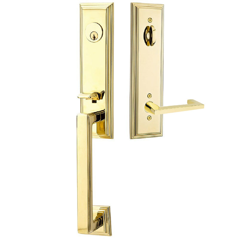 Emtek Single Cylinder Wilshire Tubular Entrance Handleset With Left Handed Argos Lever in Unlacquered Brass finish