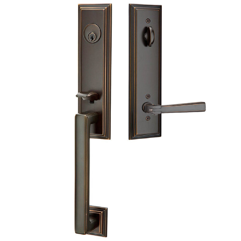 Emtek Single Cylinder Wilshire Tubular Entrance Handleset With Left Handed Arts & Crafts Lever in Oil Rubbed Bronze finish