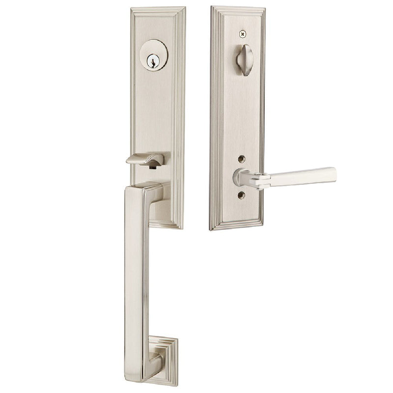 Emtek Single Cylinder Wilshire Tubular Entrance Handleset With Left Handed Arts & Crafts Lever in Satin Nickel finish