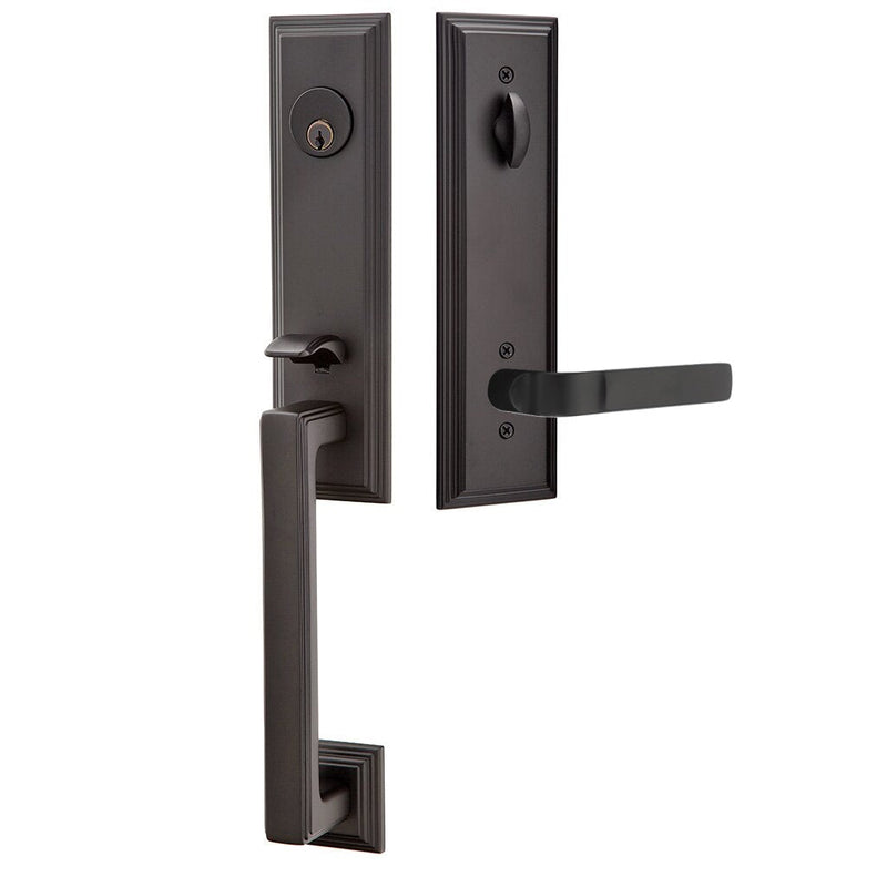 Emtek Single Cylinder Wilshire Tubular Entrance Handleset With Left Handed Aston Lever in Flat Black finish