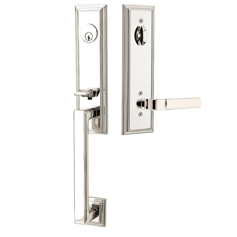 Emtek Single Cylinder Wilshire Tubular Entrance Handleset With Left Handed Aston Lever in Lifetime Polished Nickel finish