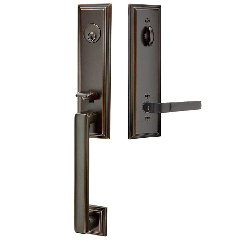 Emtek Single Cylinder Wilshire Tubular Entrance Handleset With Left Handed Aston Lever in Oil Rubbed Bronze finish