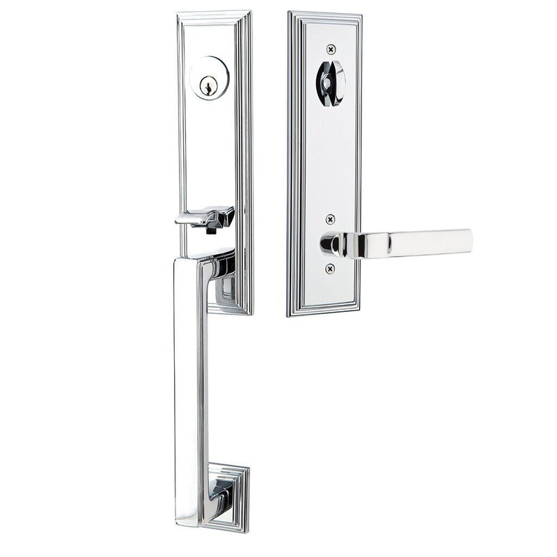 Emtek Single Cylinder Wilshire Tubular Entrance Handleset With Left Handed Aston Lever in Polished Chrome finish