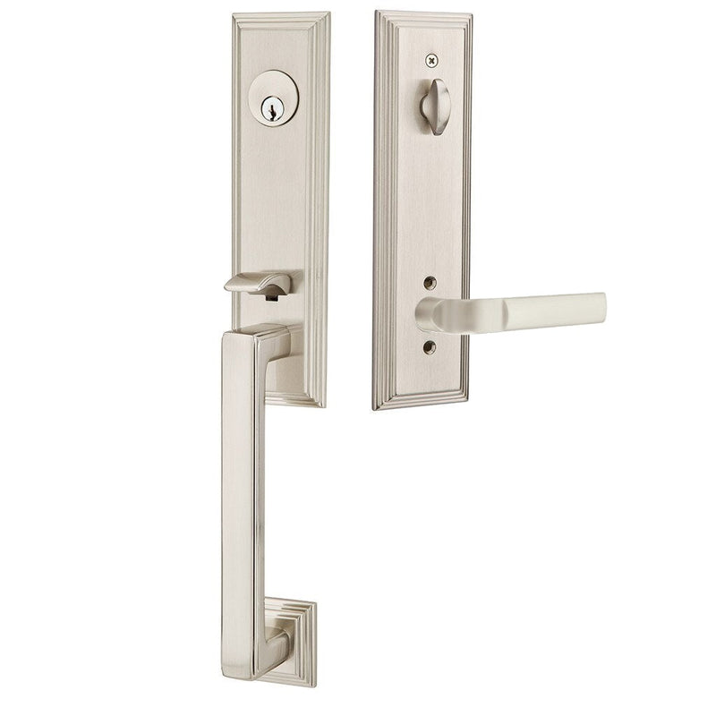 Emtek Single Cylinder Wilshire Tubular Entrance Handleset With Left Handed Aston Lever in Satin Nickel finish