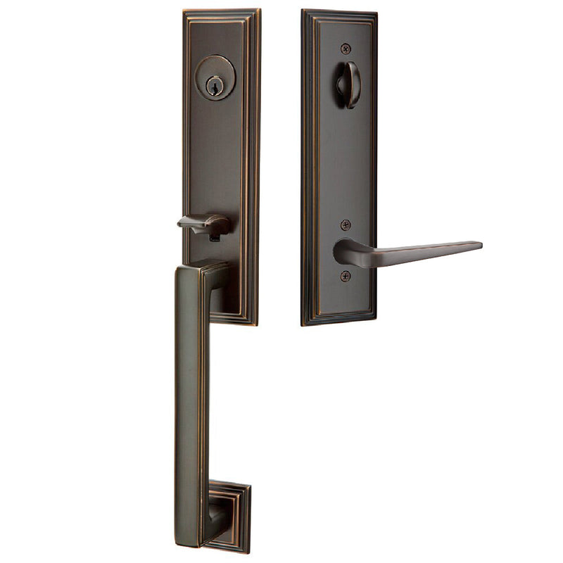 Emtek Single Cylinder Wilshire Tubular Entrance Handleset With Left Handed Athena Lever in Oil Rubbed Bronze finish