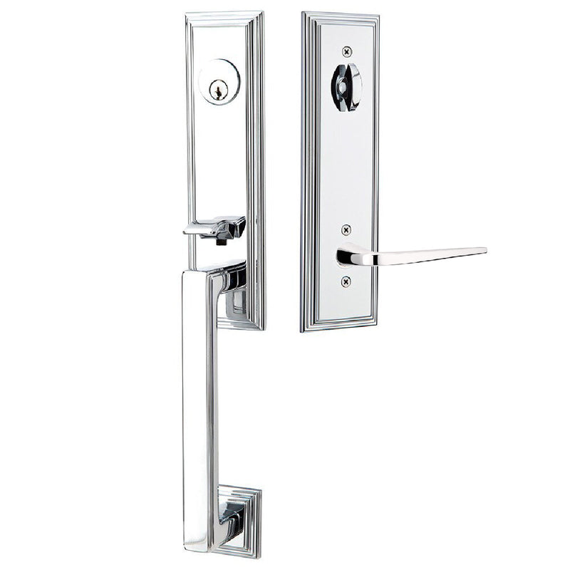 Emtek Single Cylinder Wilshire Tubular Entrance Handleset With Left Handed Athena Lever in Polished Chrome finish