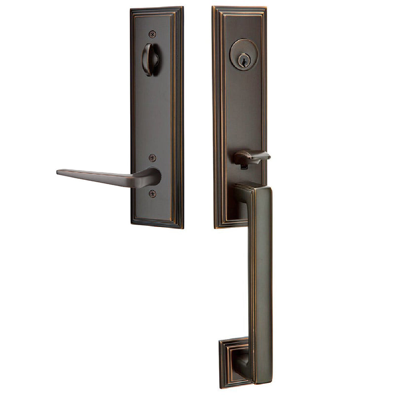 Emtek Single Cylinder Wilshire Tubular Entrance Handleset With Right Handed Athena Lever in Oil Rubbed Bronze finish