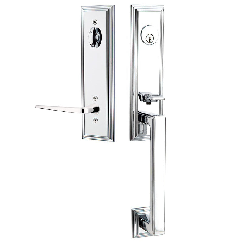 Emtek Single Cylinder Wilshire Tubular Entrance Handleset With Right Handed Athena Lever in Polished Chrome finish