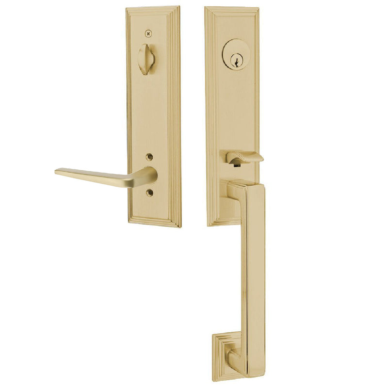 Emtek Single Cylinder Wilshire Tubular Entrance Handleset With Right Handed Athena Lever in Satin Brass finish