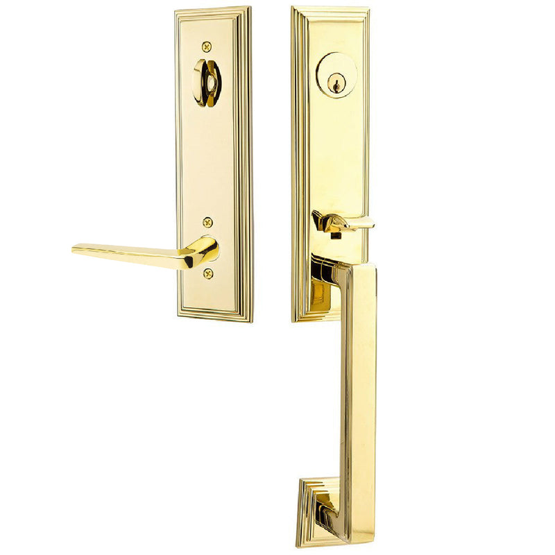 Emtek Single Cylinder Wilshire Tubular Entrance Handleset With Right Handed Athena Lever in Unlacquered Brass finish