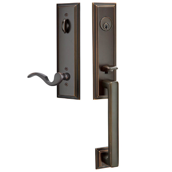 Emtek Single Cylinder Wilshire Tubular Entrance Handleset With Right Handed Cortina Lever in Oil Rubbed Bronze finish