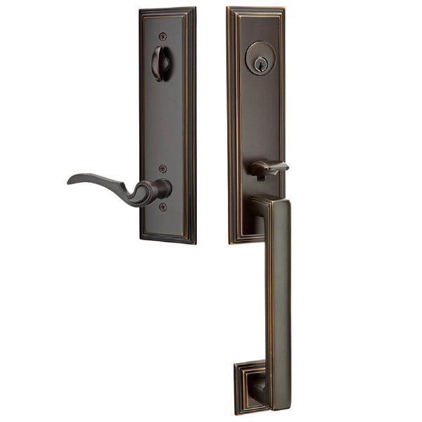 Emtek Single Cylinder Wilshire Tubular Entrance Handleset With Right Handed Coventry Lever in Oil Rubbed Bronze finish