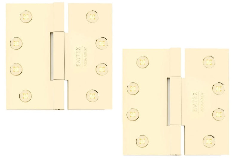 Emtek Square Barrel Heavy Duty Solid Brass Hinge, 4" x 4", 0.125" Thickness in Polished Brass finish