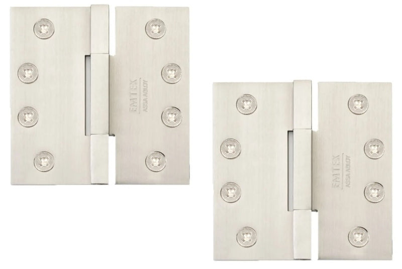 Emtek Square Barrel Heavy Duty Solid Brass Hinge, 4" x 4", 0.125" Thickness in Satin Nickel finish