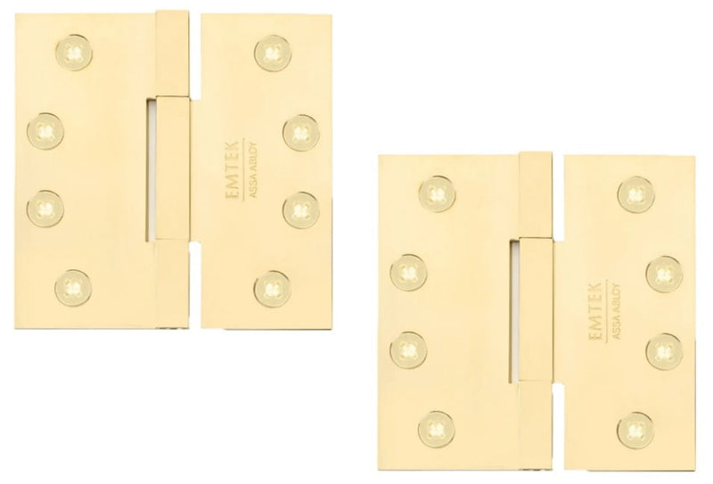 Emtek Square Barrel Heavy Duty Solid Brass Hinge, 4" x 4", 0.125" Thickness in Unlacquered Brass finish