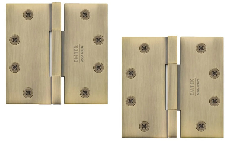 Emtek Square Barrel Heavy Duty Solid Brass Hinge, 4.5" x 4.5", 0.125" Thickness in French Antique finish