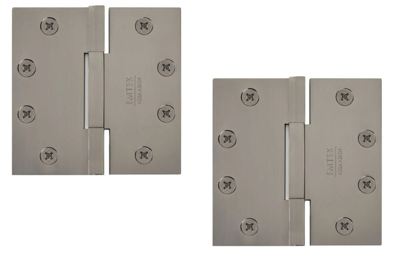 Emtek Square Barrel Heavy Duty Solid Brass Hinge, 4.5" x 4.5", 0.125" Thickness in Pewter finish