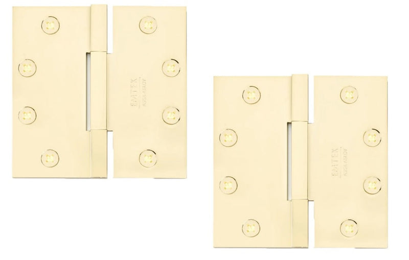 Emtek Square Barrel Heavy Duty Solid Brass Hinge, 4.5" x 4.5", 0.125" Thickness in Polished Brass finish