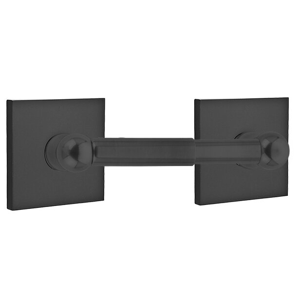Emtek Traditional Brass Paper Holder - Spring Rod Style (3 3/8" Projection) With Square Rosette in Flat Black finish