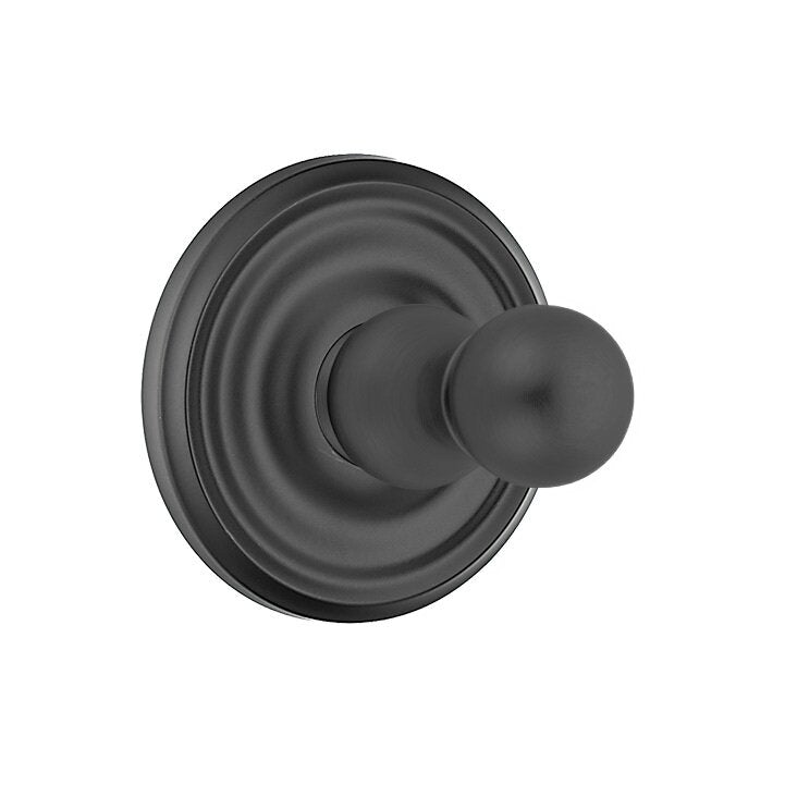 Emtek Traditional Brass Single Robe Hook With Small Regular Rosette in Flat Black finish