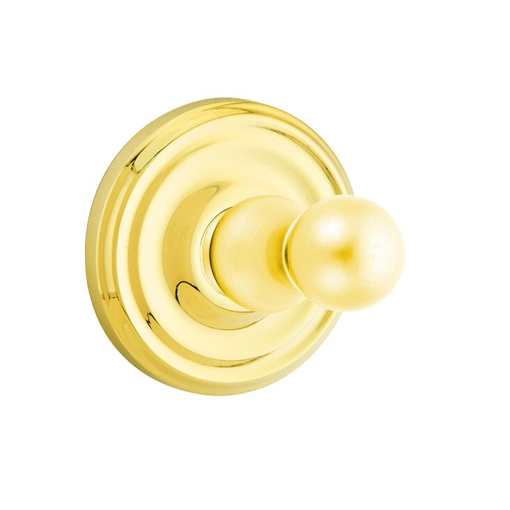 Emtek Traditional Brass Single Robe Hook With Small Regular Rosette in Lifetime Polished Brass finish