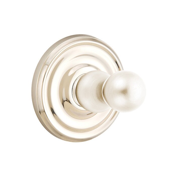 Emtek Traditional Brass Single Robe Hook With Small Regular Rosette in Lifetime Polished Nickel finish