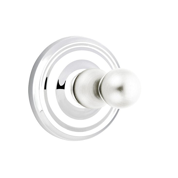 Emtek Traditional Brass Single Robe Hook With Small Regular Rosette in Polished Chrome finish