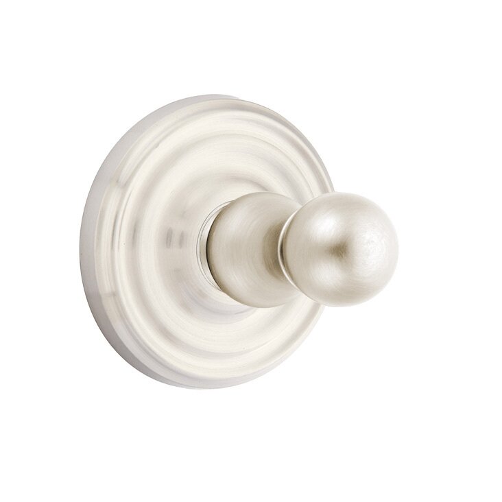 Emtek Traditional Brass Single Robe Hook With Small Regular Rosette in Satin Nickel finish