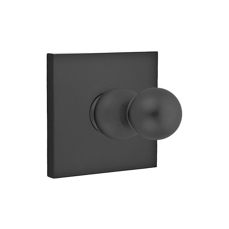 Emtek Traditional Brass Single Robe Hook With Square Rosette in Flat Black finish