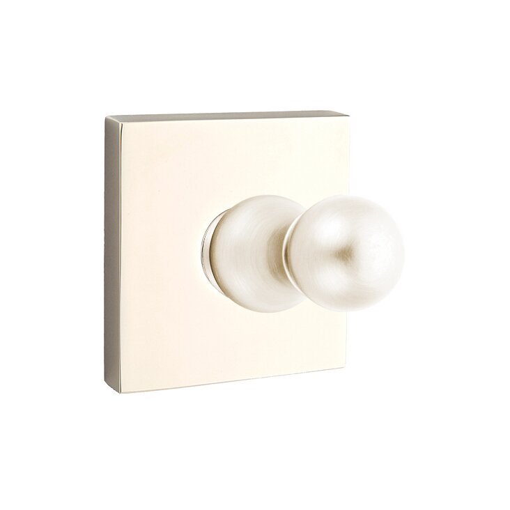 Emtek Traditional Brass Single Robe Hook With Square Rosette in Lifetime Polished Nickel finish