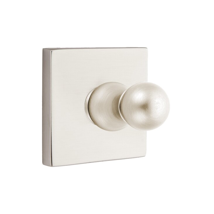 Emtek Traditional Brass Single Robe Hook With Square Rosette in Satin Nickel finish