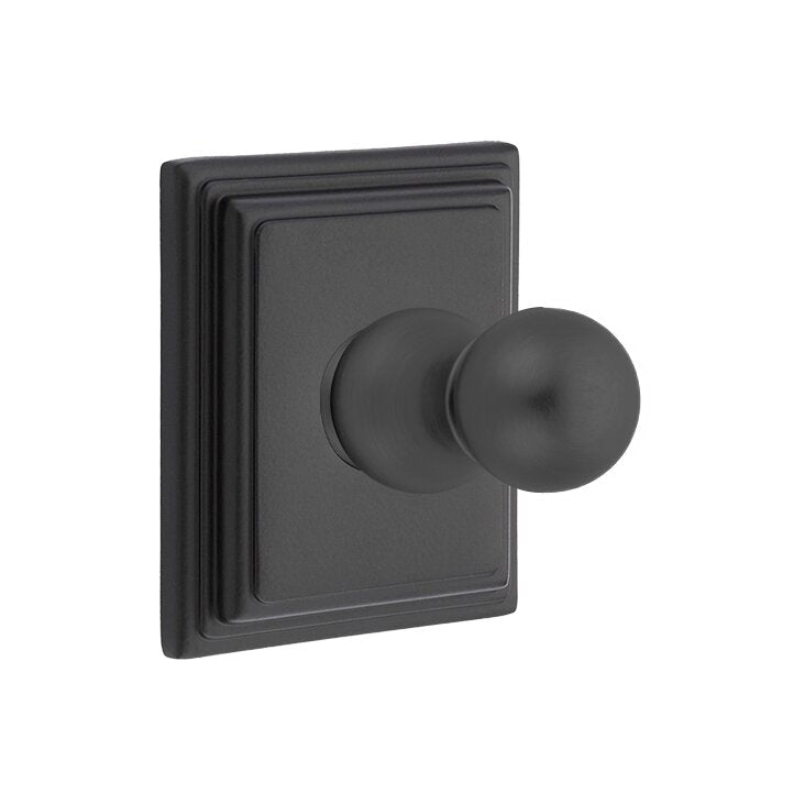 Emtek Traditional Brass Single Robe Hook With Wilshire Rosette in Flat Black finish