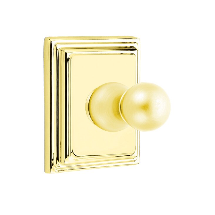 Emtek Traditional Brass Single Robe Hook With Wilshire Rosette in Lifetime Polished Brass finish