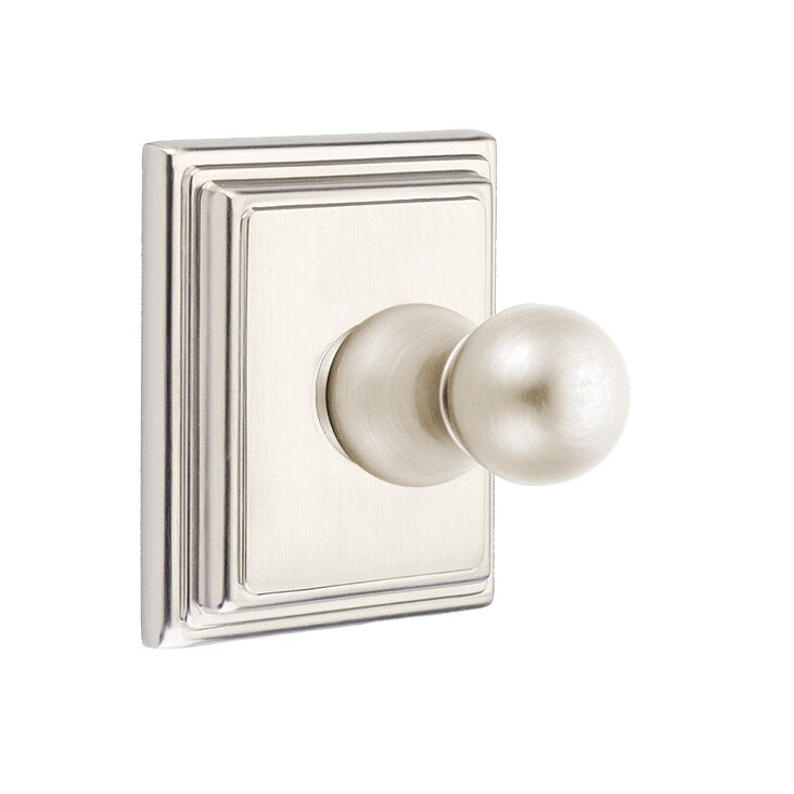 Emtek Traditional Brass Single Robe Hook With Wilshire Rosette in Satin Nickel finish