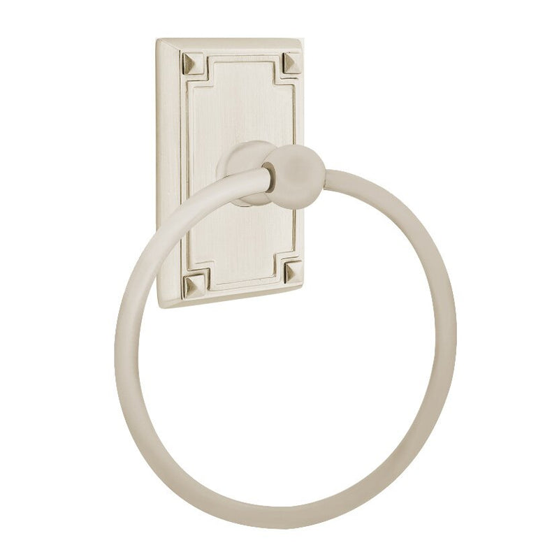 Emtek Traditional Brass Towel Ring (6 7/8" Overall) With Arts & Crafts Rosette in Satin Nickel finish