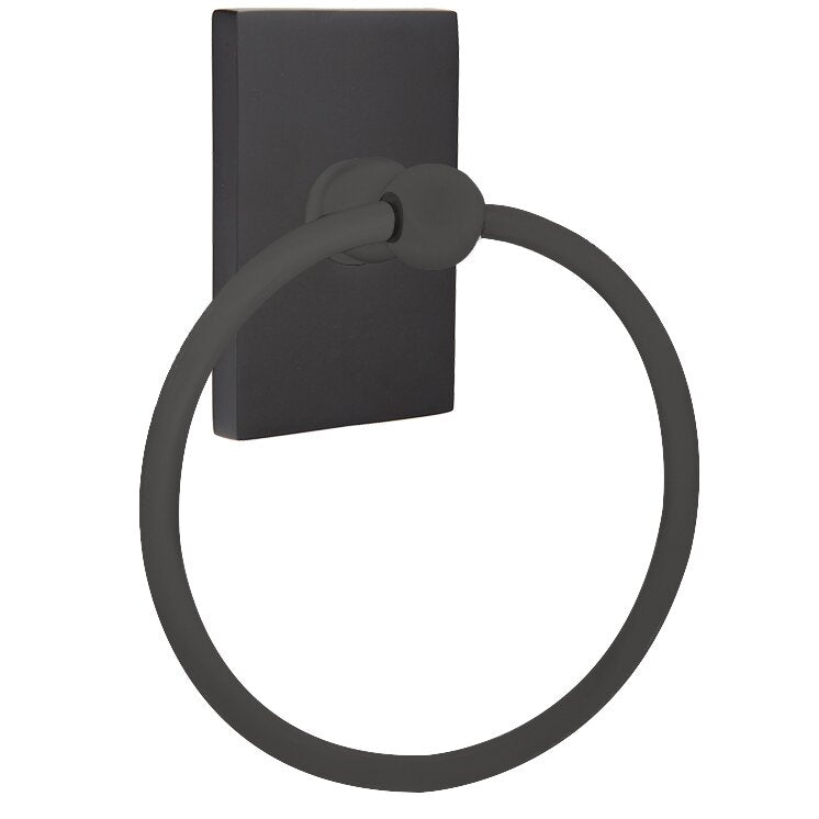 Emtek Traditional Brass Towel Ring (6 7/8" Overall) With Modern Rectangular Rosette in Flat Black finish