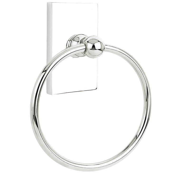 Emtek Traditional Brass Towel Ring (6 7/8" Overall) With Modern Rectangular Rosette in Polished Chrome finish