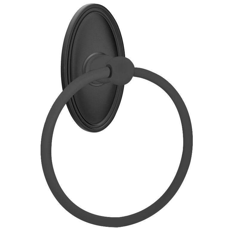 Emtek Traditional Brass Towel Ring (6 7/8" Overall) With Oval Rosette in Flat Black finish