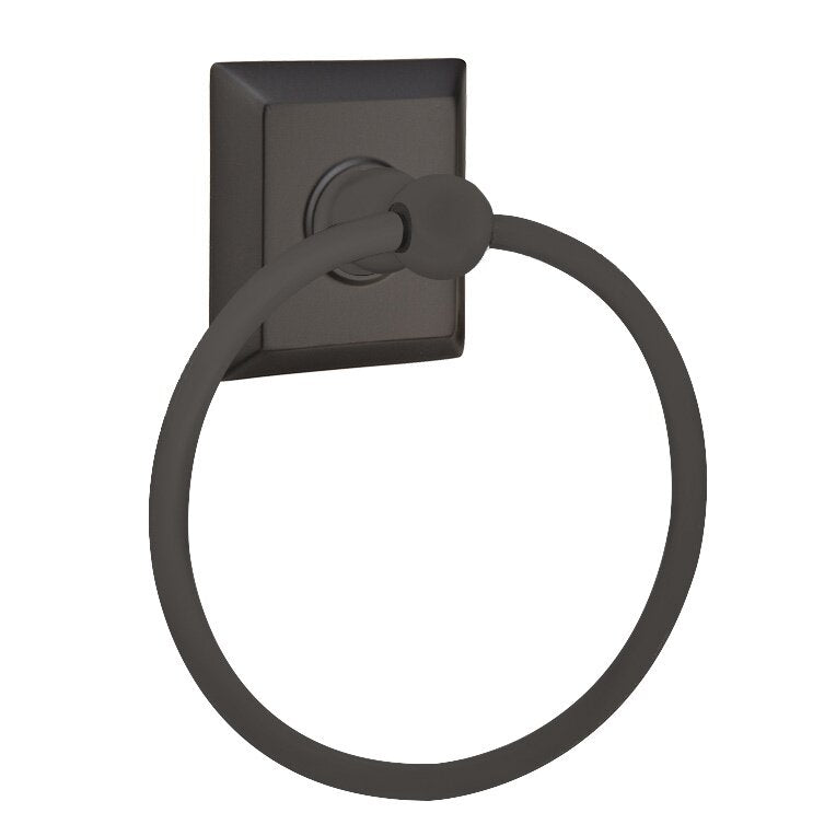 Emtek Traditional Brass Towel Ring (6 7/8" Overall) With Quincy Rosette in Flat Black finish