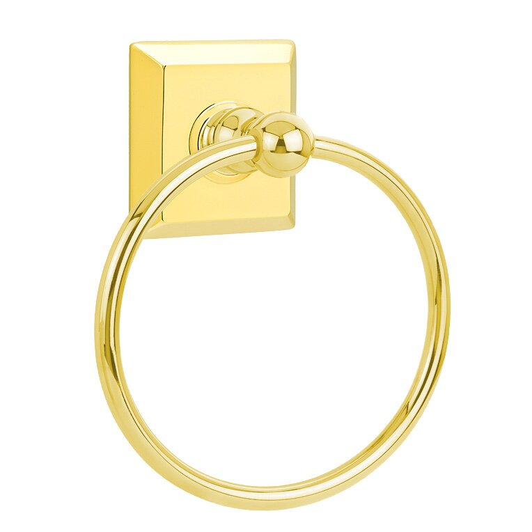 Emtek Traditional Brass Towel Ring (6 7/8" Overall) With Quincy Rosette in Lifetime Polished Brass finish