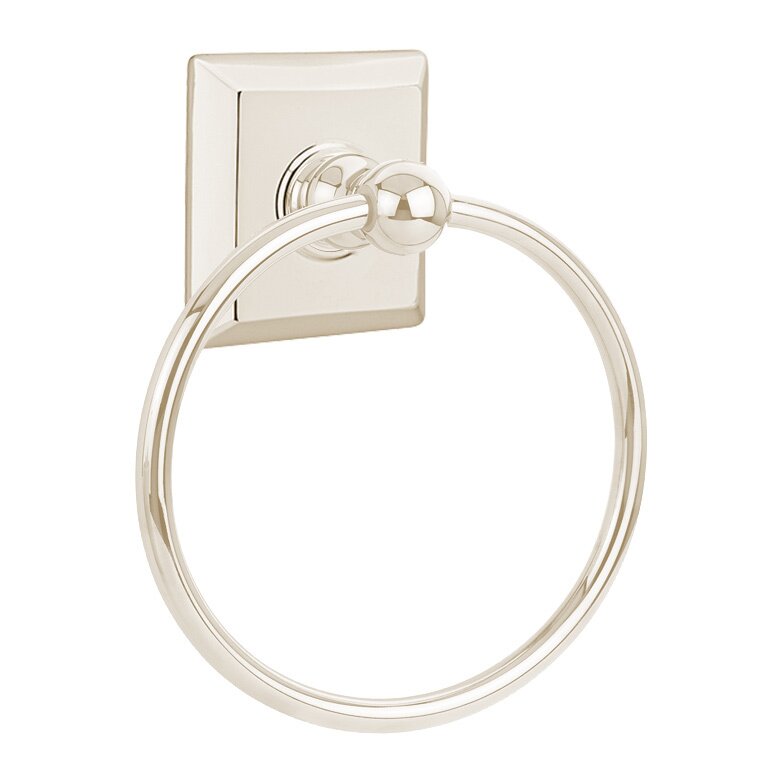 Emtek Traditional Brass Towel Ring (6 7/8" Overall) With Quincy Rosette in Lifetime Polished Nickel finish