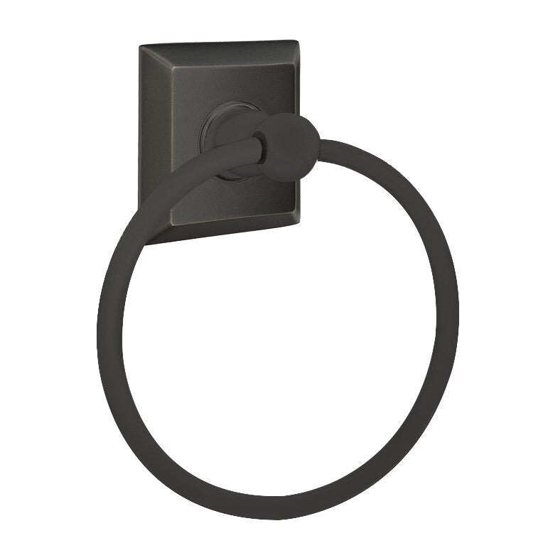 Emtek Traditional Brass Towel Ring (6 7/8" Overall) With Quincy Rosette in Oil Rubbed Bronze finish