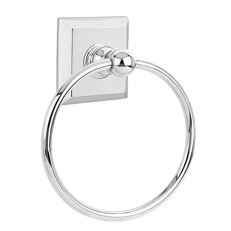 Emtek Traditional Brass Towel Ring (6 7/8" Overall) With Quincy Rosette in Polished Chrome finish