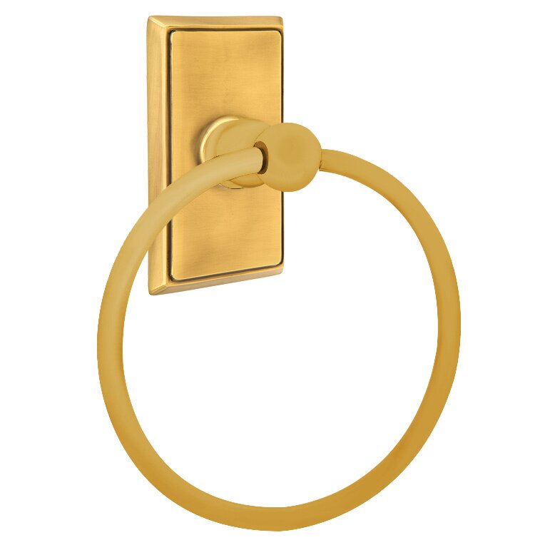 Emtek Traditional Brass Towel Ring (6 7/8" Overall) With Rectangular Rosette in French Antique finish