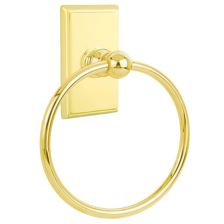 Emtek Traditional Brass Towel Ring (6 7/8" Overall) With Rectangular Rosette in Lifetime Polished Brass finish