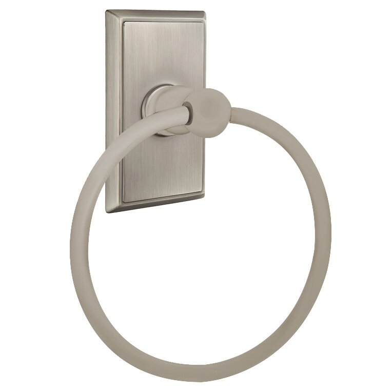 Emtek Traditional Brass Towel Ring (6 7/8" Overall) With Rectangular Rosette in Pewter finish